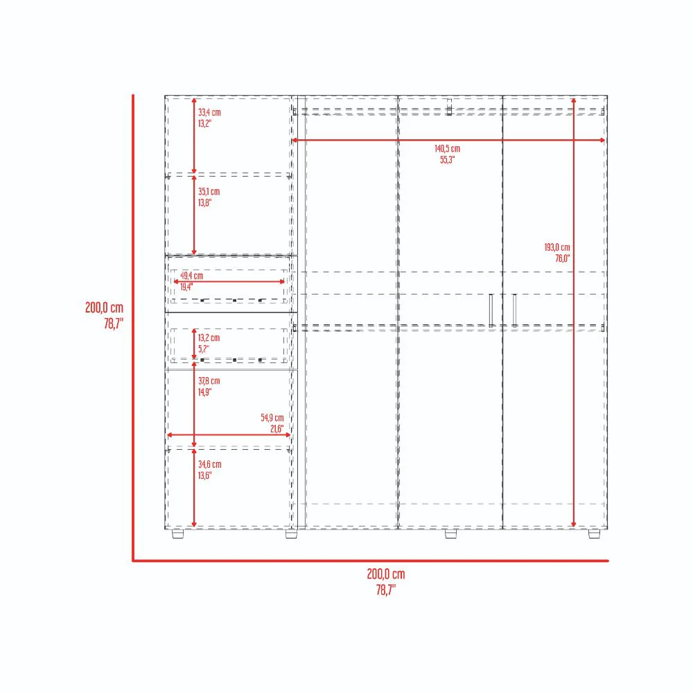 Closet Antalya 200x200, Bardolino y Blanco, con 5 puertas abatibles - Imagen 9
