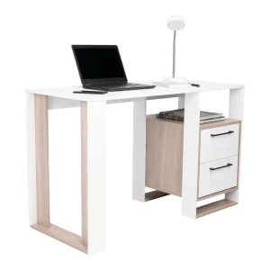 Escritorio Acrep, Blanco Duqueza y Bardolino, con dos cajones para ubicar objetos ZF