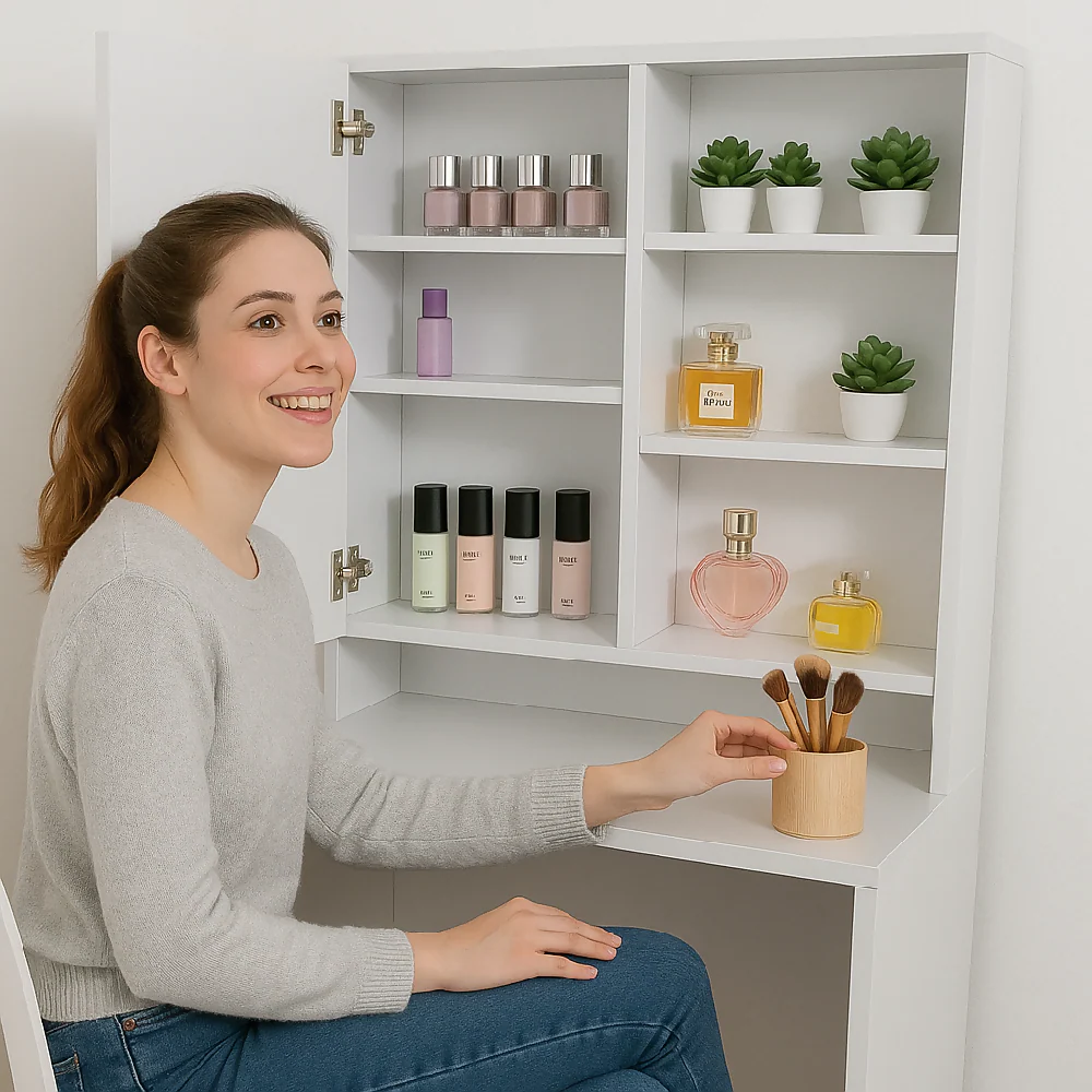 Tocador Mallorca 140x70x40cm Blanco + Silla Blanca - Imagen 3