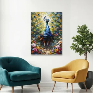 Lienzo Cuadro Decorativo Pavo Real Imperial 93x60Cm