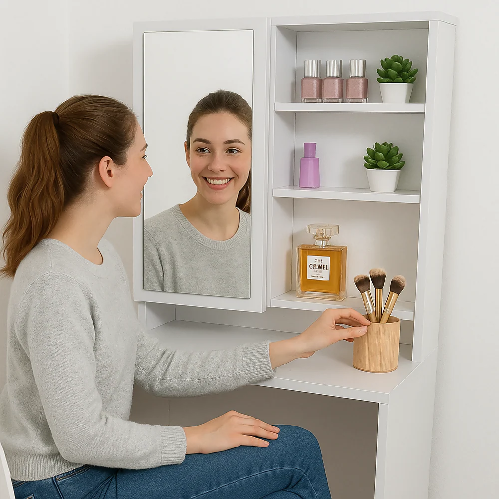 Tocador Mallorca 140x70x40cm Blanco + Silla Blanca - Imagen 5