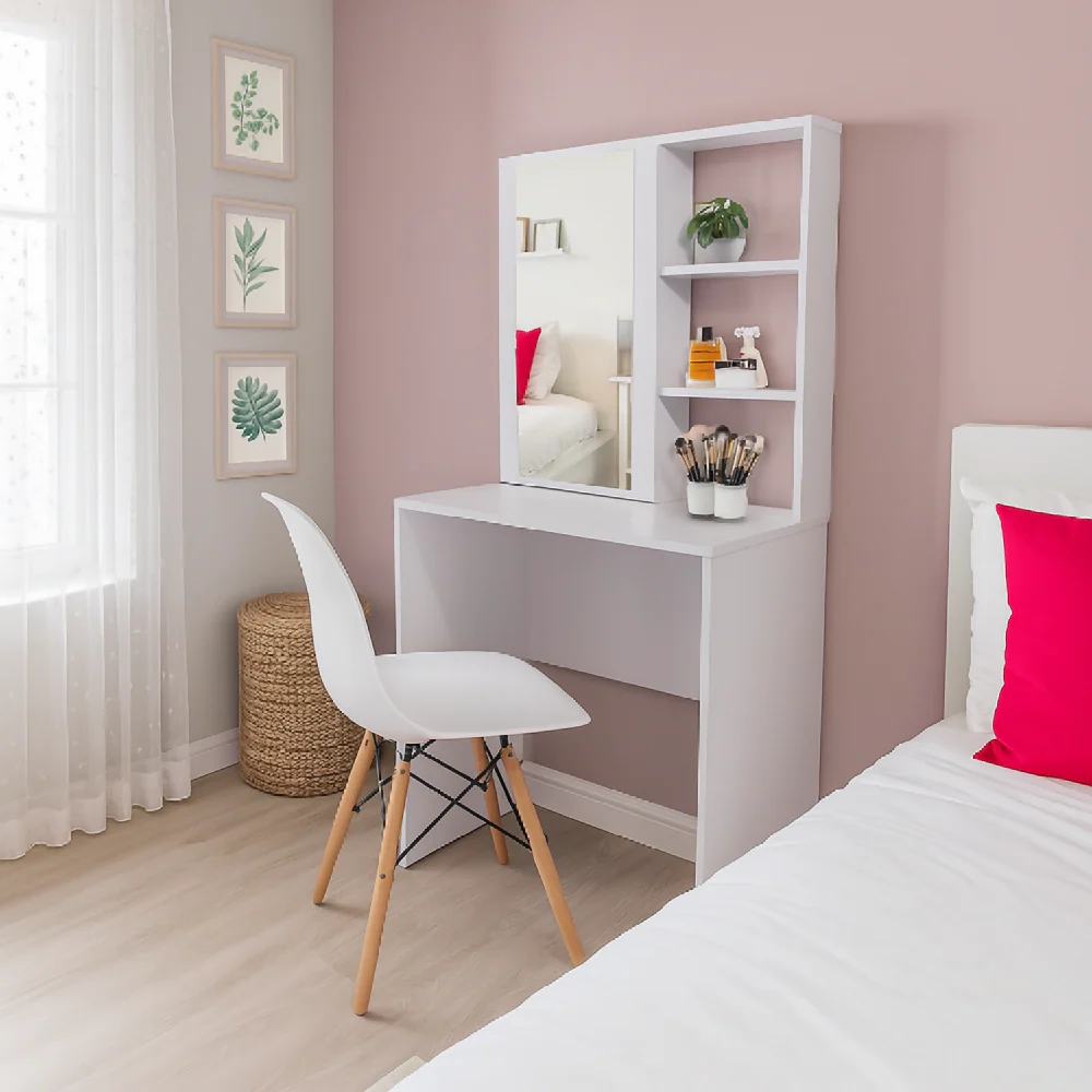 Tocador Mallorca 140x70x40cm Blanco + Silla Blanca